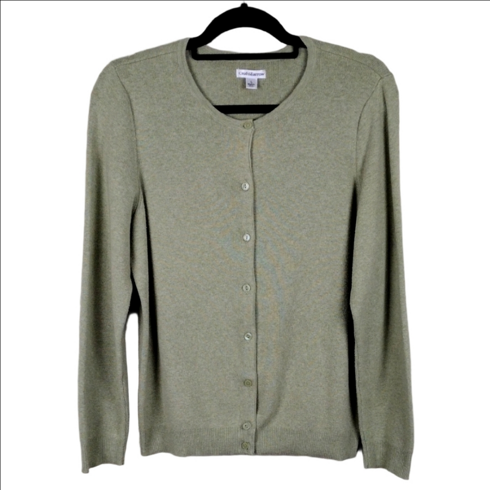 Croft & Barrow Green Scoop Neck Long Sleeve Button Down Cardigan Knit Sweater